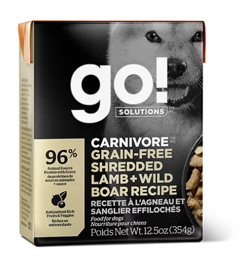 GO! SOLUTIONS™ 活力營養系列無穀物羊肉絲 + 豬肉狗糧配方